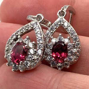 Umbalite Garnet 2.20ct Platinum Finish Solid 925 Sterling Silver Earrings